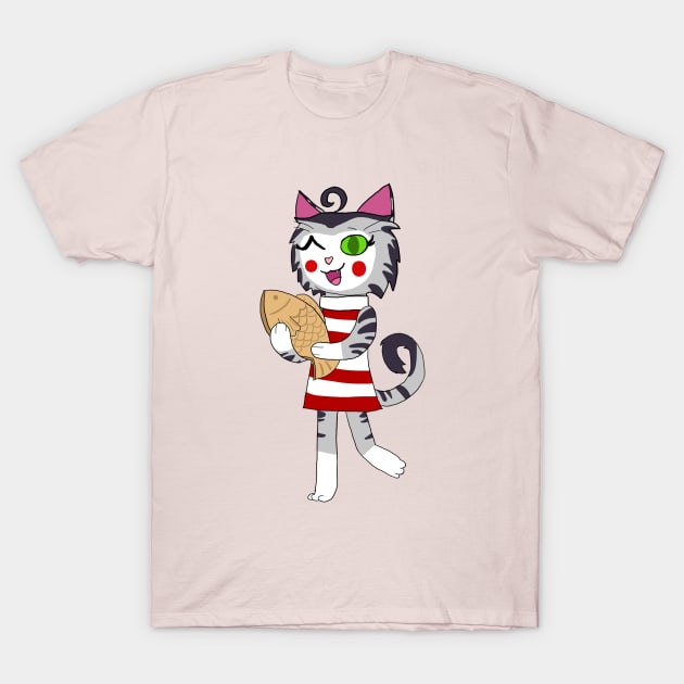 Chibi Cat w/ Taiyaki cake 1 T-Shirt by VixenwithStripes